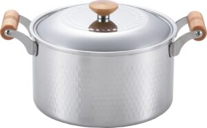 yoshikawa yj3302 double-handed pot, 9.4 inches (24 cm), wooden handle hammered pot, induction compatible,