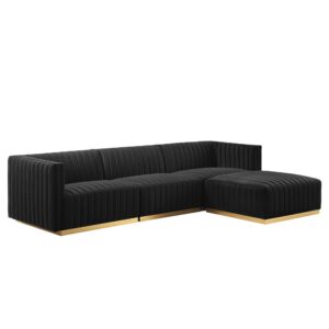 modway conjure 4-piece velvet and stainless steel sectional - gold/black