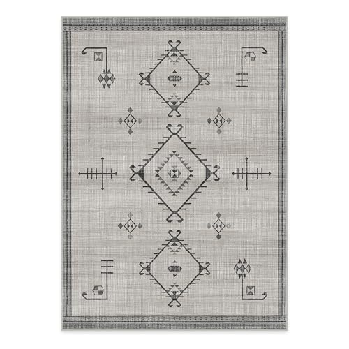 RUGGABLE Washable 5x7 Area Rug, Damali Grey Overdye, Premium Vintage Rugs for Living Room, Bedroom, Kitchen, Office, Classroom with Gripper Non Slip Pad