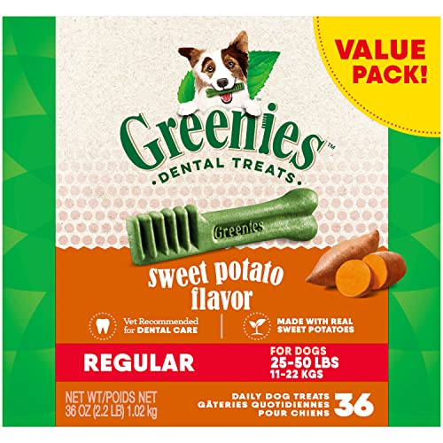 Greenies Regular Natural Dog Dental Treats, Sweet Potato Flavor, 36 oz. Pack (36 Treats)