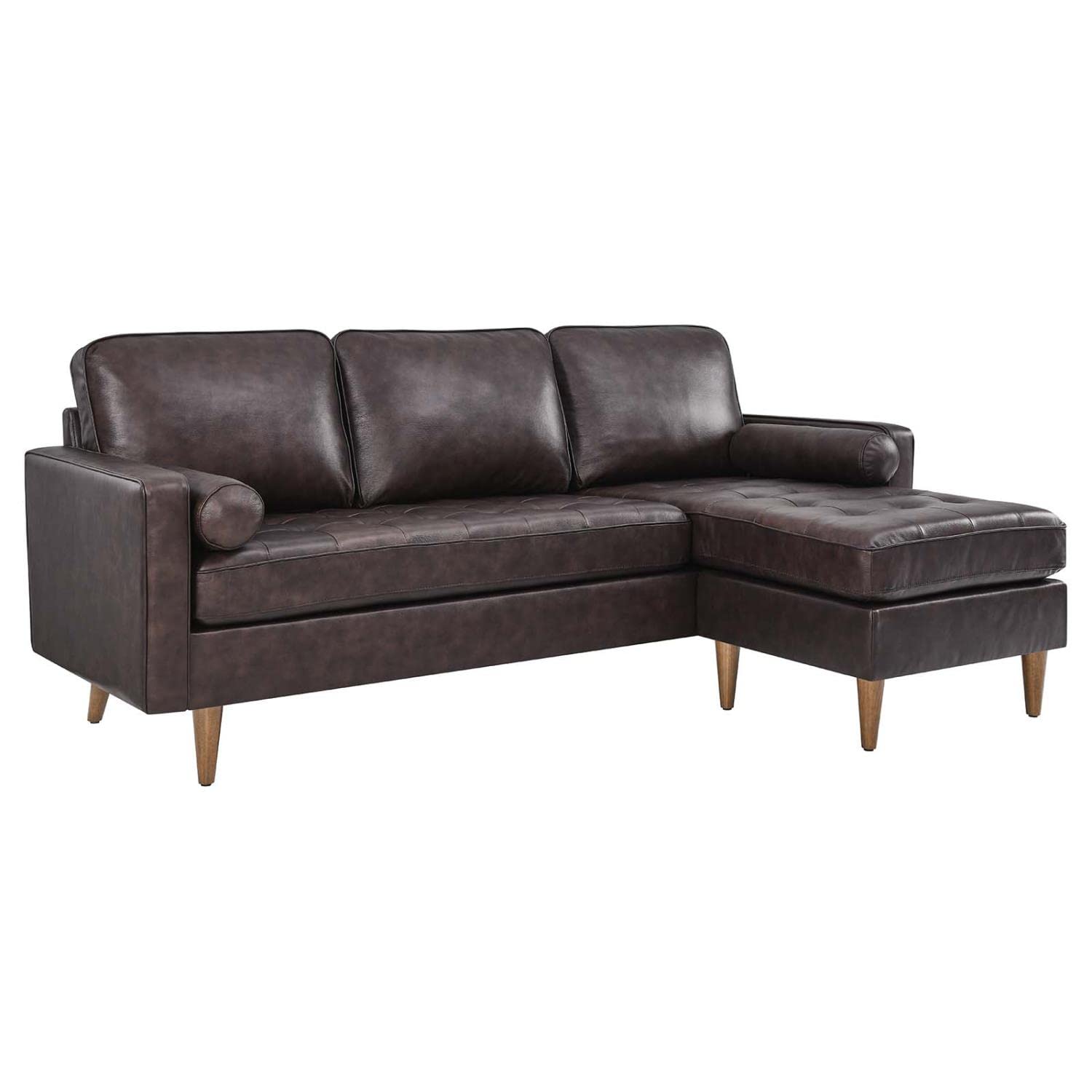 Modway Valour 78" Modern Style Leather Apartment Sectional Sofa in Brown