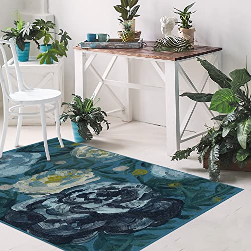 RUGGABLE Washable 3x5 Area Rug, Camellia Midnight, Premium Rugs for Living Room, Bedroom, Kitchen, Office, Classroom with Gripper Non Slip Pad