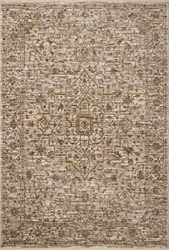 Loloi Sorrento Collection 6'-7" x 9'-10" Area Rug in Bark/Natural - Vintage Inspired Patterned Area Rug, Unique Area Rug for Living Room, Bedroom, Dining Area