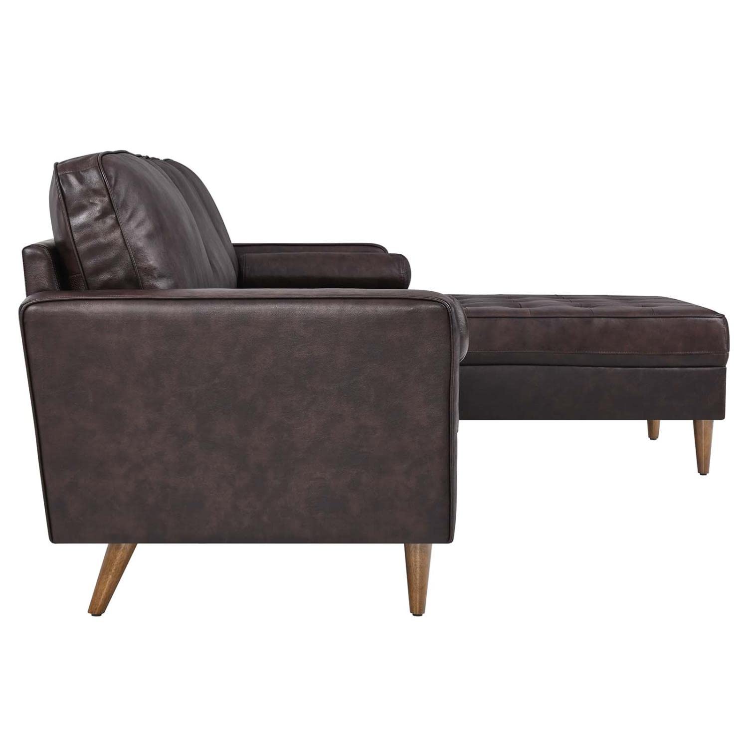 Modway Valour 98" Modern Style Leather Sectional Sofa in Brown