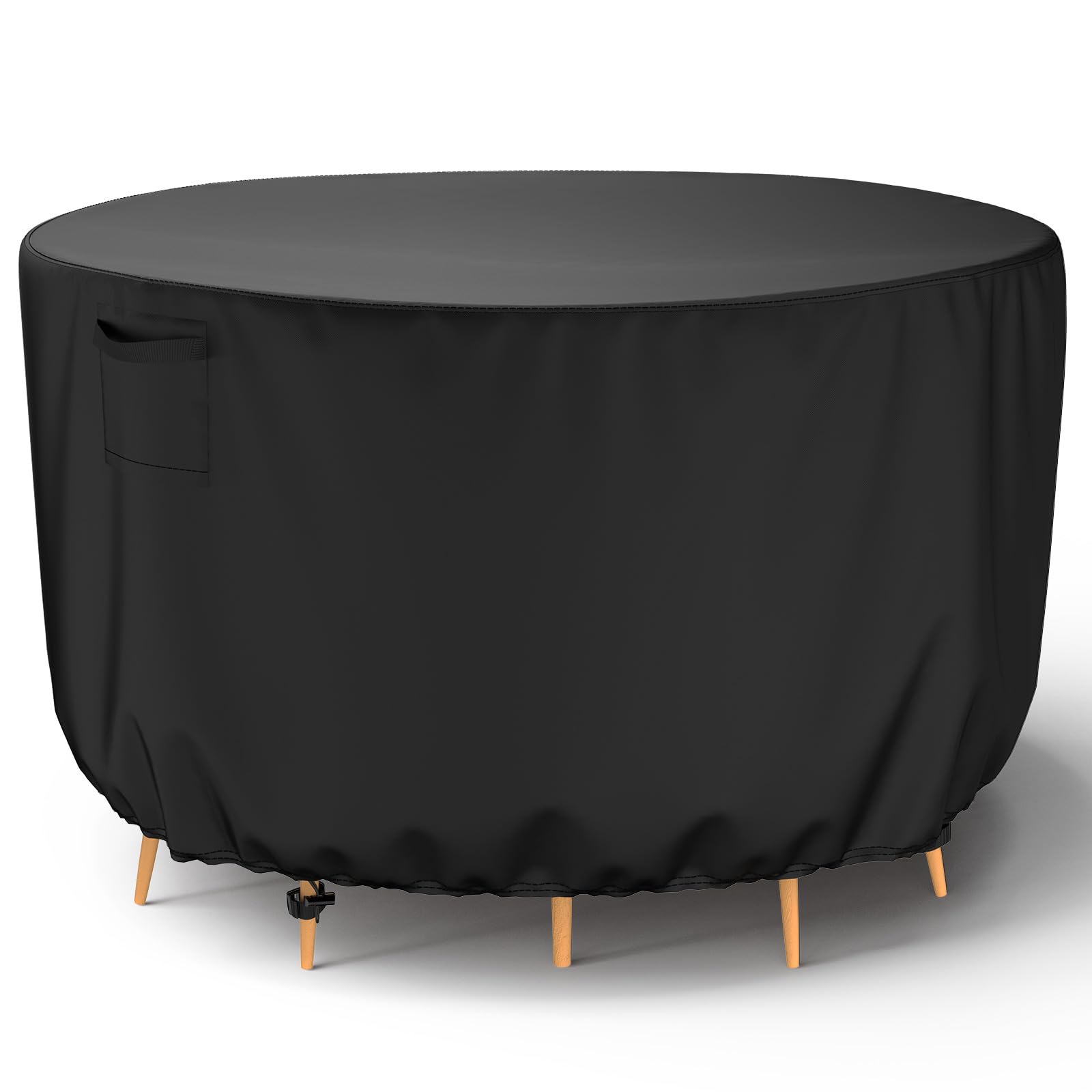 Mrrihand Round Patio Furniture Cover - Waterproof Heavy Duty 600D Outdoor Table Chair Set Covers Anti-Fading Cover for Outdoor Furniture Set, 96"DIAx28"H, Black