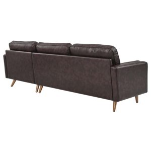 Modway Valour 98" Modern Style Leather Sectional Sofa in Brown