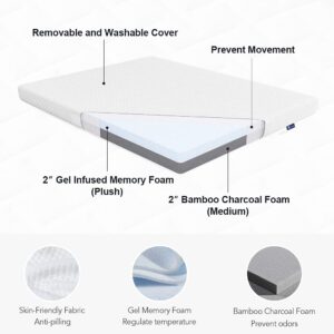 Avenco Twin Mattress Topper, 4 Inch Memory Foman Mattress Topper Cooling Gel Infused, Medium Firm Twin Size Topper with Washable Cover, CertiPUR-US Certified