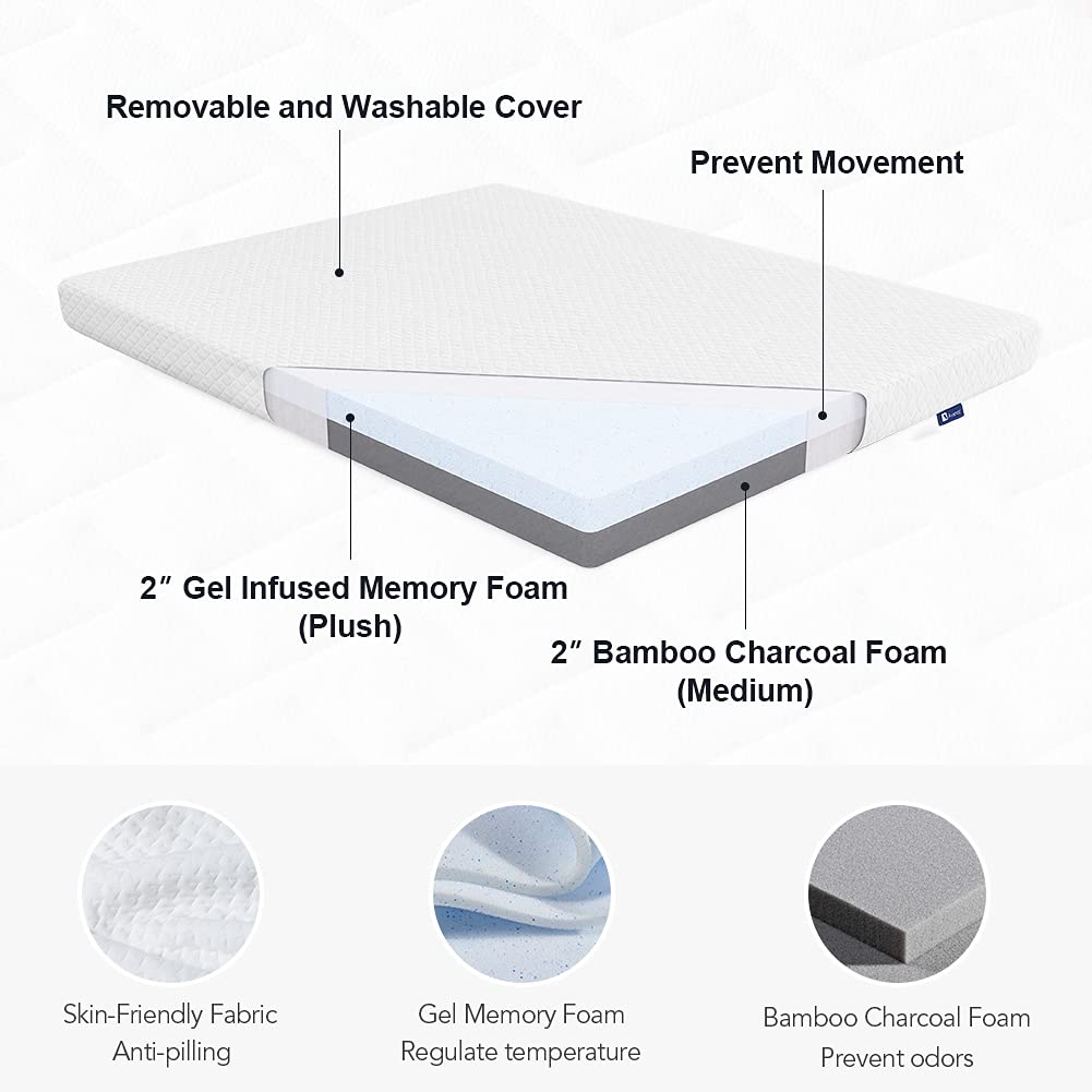 Avenco Twin Mattress Topper, 4 Inch Memory Foman Mattress Topper Cooling Gel Infused, Medium Firm Twin Size Topper with Washable Cover, CertiPUR-US Certified