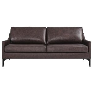 Modway Corland Modern Style Leather and Metal Sofa in Brown Finish