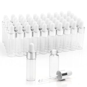 bosmiow 50 pack clear glass dropper bottles 5ml(1/6oz) empty glass vials essential oil dropper bottles perfume aromatherapy cosmetic liquid sample bottles with glass eye dropper