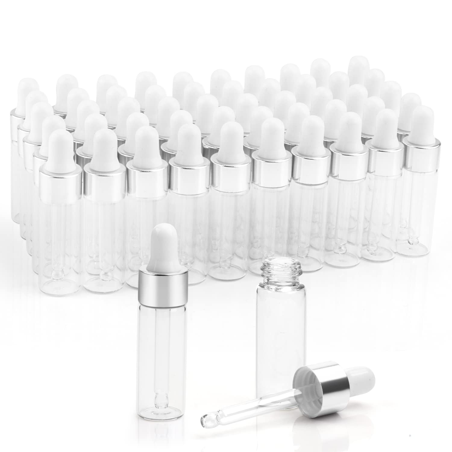 BOSMIOW 50 Pack Clear Glass Dropper Bottles 5ml(1/6oz) Empty Glass Vials Essential Oil Dropper Bottles Perfume Aromatherapy Cosmetic Liquid Sample Bottles With Glass Eye Dropper