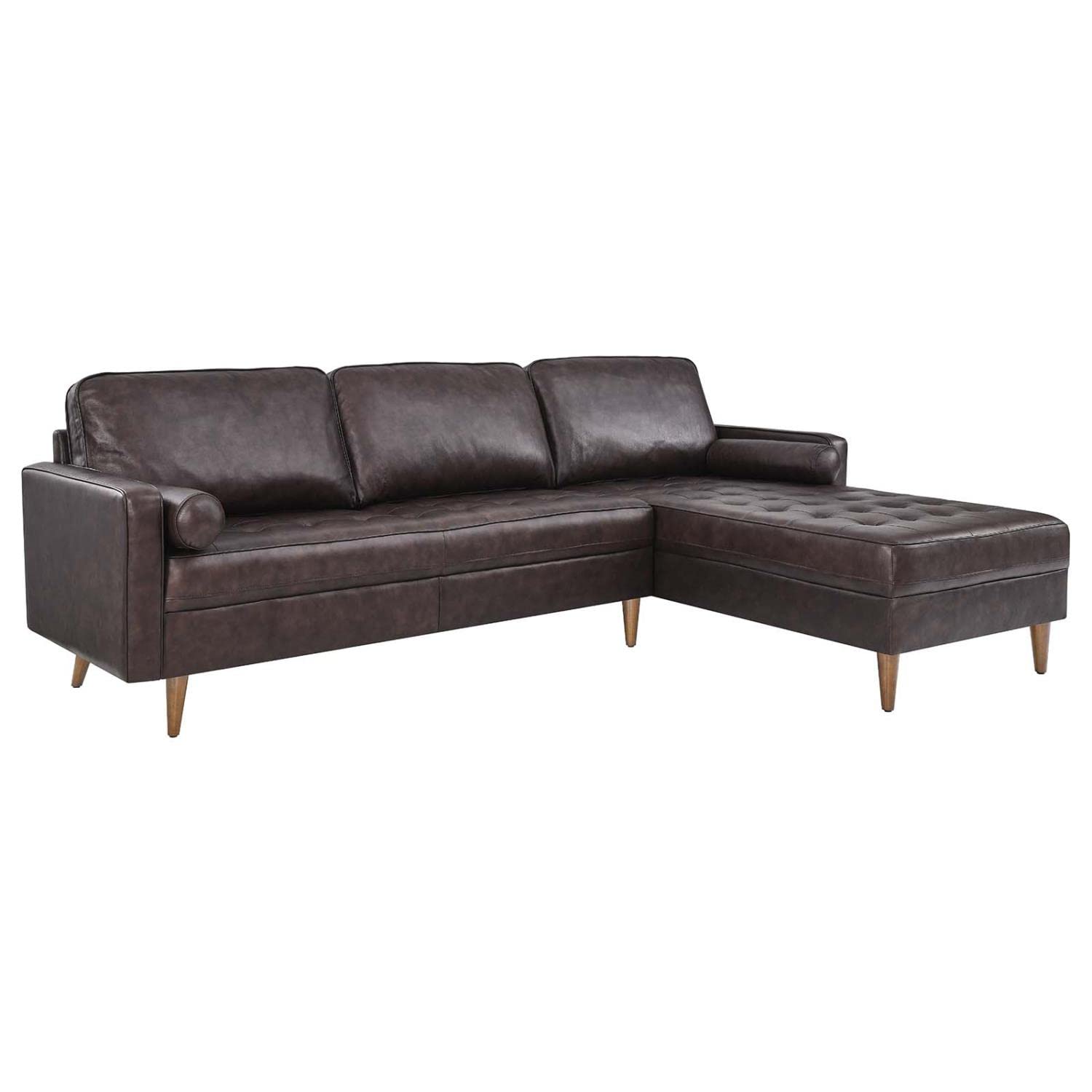 Modway Valour 98" Modern Style Leather Sectional Sofa in Brown