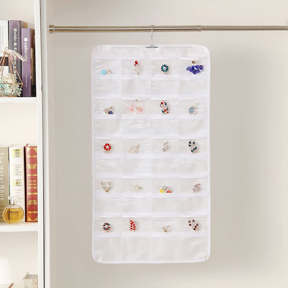 ccHuDE 80 Pockets Non Woven Hanging Jewelry Organizer Dual Sided Earrings Display Storage Bag Travel Foldable Bracelet Bags Journey Rings Organizer Holder