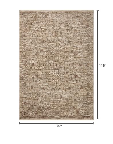 Loloi Sorrento Collection 6'-7" x 9'-10" Area Rug in Bark/Natural - Vintage Inspired Patterned Area Rug, Unique Area Rug for Living Room, Bedroom, Dining Area