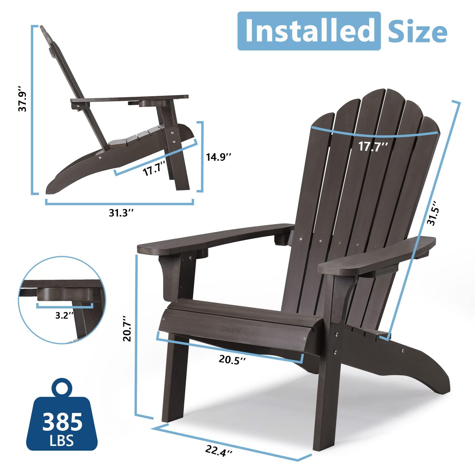 Cecarol Normal Size Adirondack Chair Plastic, Outdoor Fire Pit Chair with Cup Holder, Adirondack Patio Chair Weather Resistant for Outside, Porch, Lawn, Garden- AC01S, Coffee