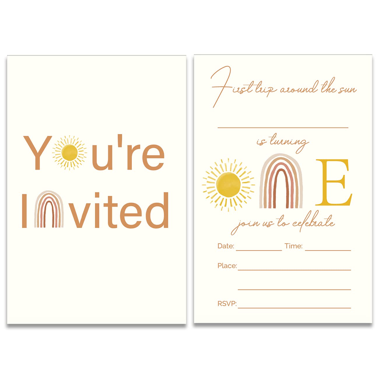 First Trip Around the Sun First Birthday Party Invitations with Envelopes Set of 20 Boho Sun Birthday Party Invites Fill in Blank