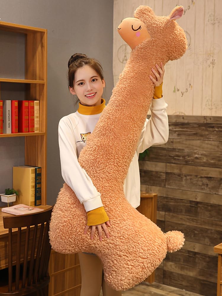 Sejiarep Alpaca Llama Plush Pillow - 51" Giant Alpaca Plush Long Body Pillow - Wife Girl Girlfriend Birthday Valentine's Day Children's Women's Day Gift, Brown