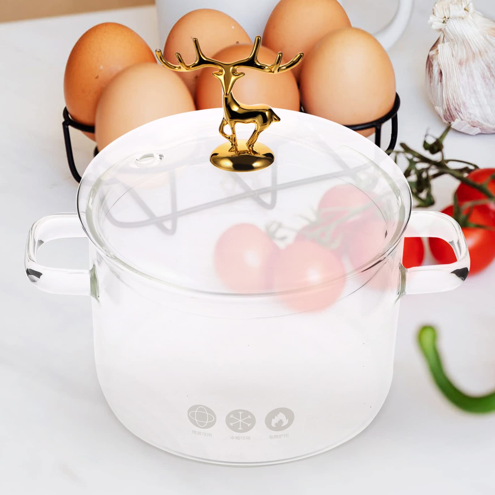 Yardwe Soup Pot Milk Hot Pot High Borosilicate Noodle Pot Christmas Saucepan Cooking Pot Multi-Functional Stewing Pot Home Accessories Pot Stew Pot Baby Glass with Pot Binaural