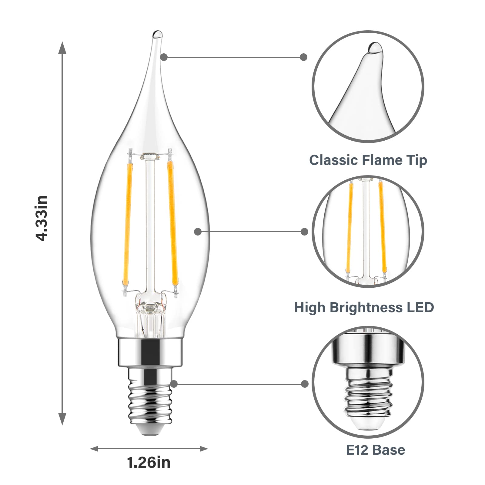 Sengled E12 Led Bulb Dimmable, Candelabra Led Light Bulbs 40 Watt Equivalent, CA10 Flame Tip Chandelier Light Bulbs, 2700K Soft White Candle Light Bulbs for Chandeliers, Ceiling Fan, Pendant, 12 Pack