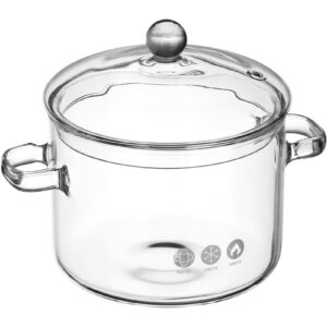 hemoton 45oz(1.35l) glass saucepan with cover - - glass simmer pot for stovetop - dual handles pot for pasta noodle, soup, milk, tea