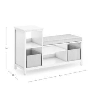 Martha Stewart Kids' Jr. Reading Nook with Bins - Creamy White: Kids Wood Bookshelf and Storage Bench with Open Shelves and Canvas Storage Bins for Toys, Games, and Books | Toddler Room Furniture