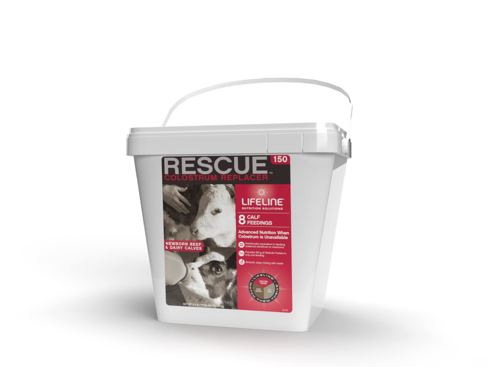 LIFELINE® Rescue 150g High-Level Colostrum Replacer for Calves | 8 Feedings - 8.8 lb Pail