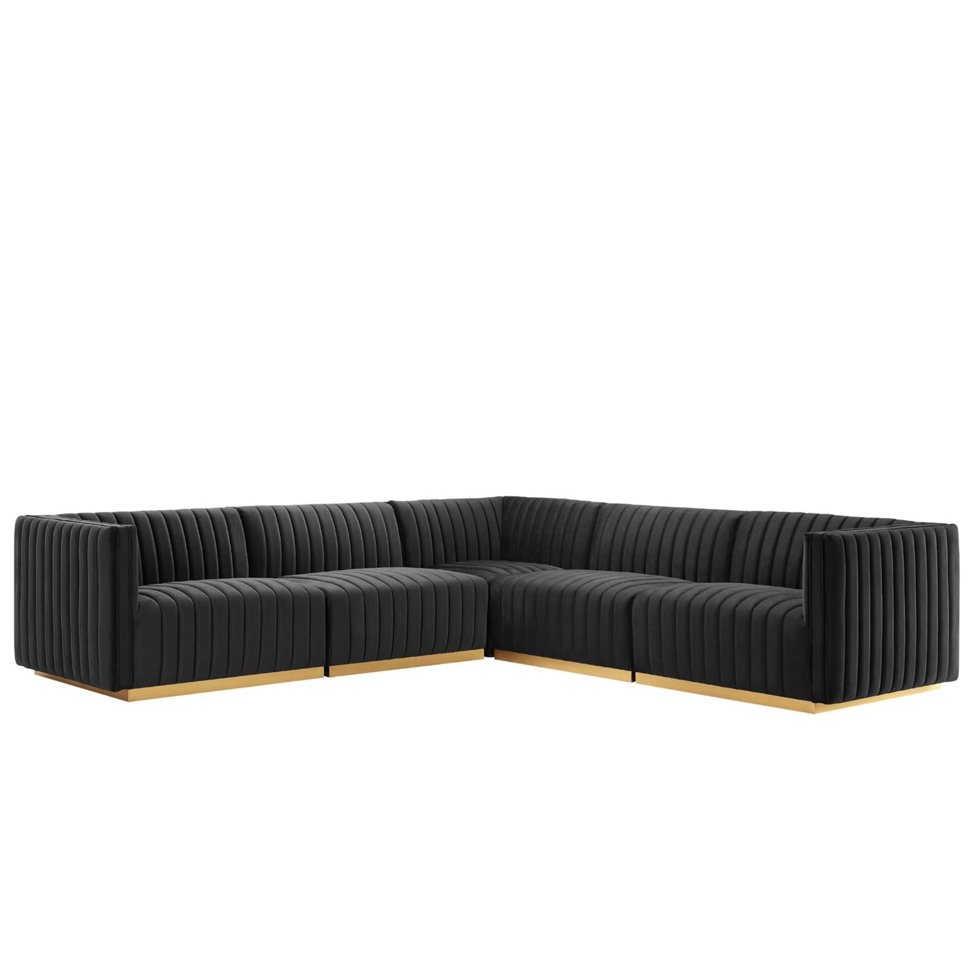 Modway Conjure 5-Piece Velvet and Stainless Steel Sectional in Gold/Black