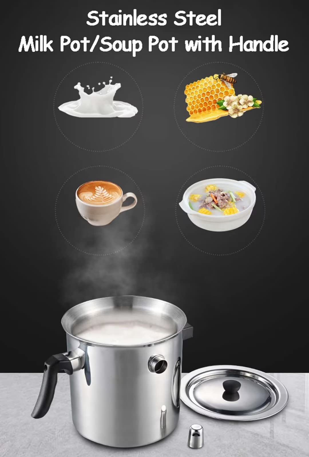 LSQXSS 304 Stainless Steel Double Layer Milk Pot,2.5L Constant Temperature Soup Pot for Induction Cooker and Gas Tove,Automatic Whistle hot Milk Pot,Durable Soup Pot with Anti-scalding Handle