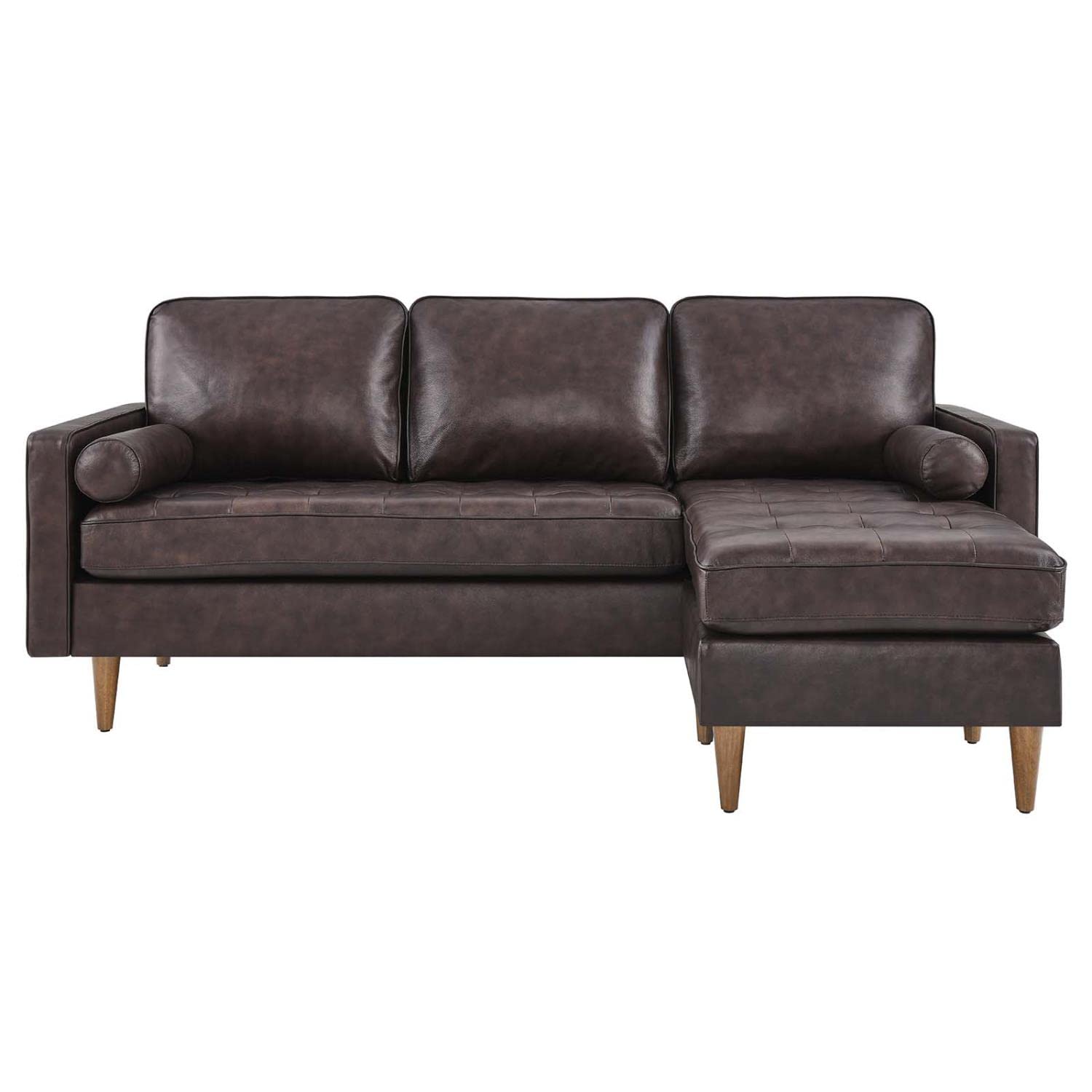 Modway Valour 78" Modern Style Leather Apartment Sectional Sofa in Brown