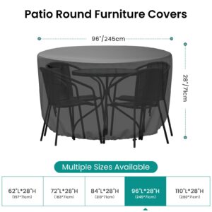 Mrrihand Round Patio Furniture Cover - Waterproof Heavy Duty 600D Outdoor Table Chair Set Covers Anti-Fading Cover for Outdoor Furniture Set, 96"DIAx28"H, Black