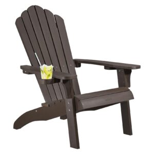 cecarol normal size adirondack chair plastic, outdoor fire pit chair with cup holder, adirondack patio chair weather resistant for outside, porch, lawn, garden- ac01s, coffee