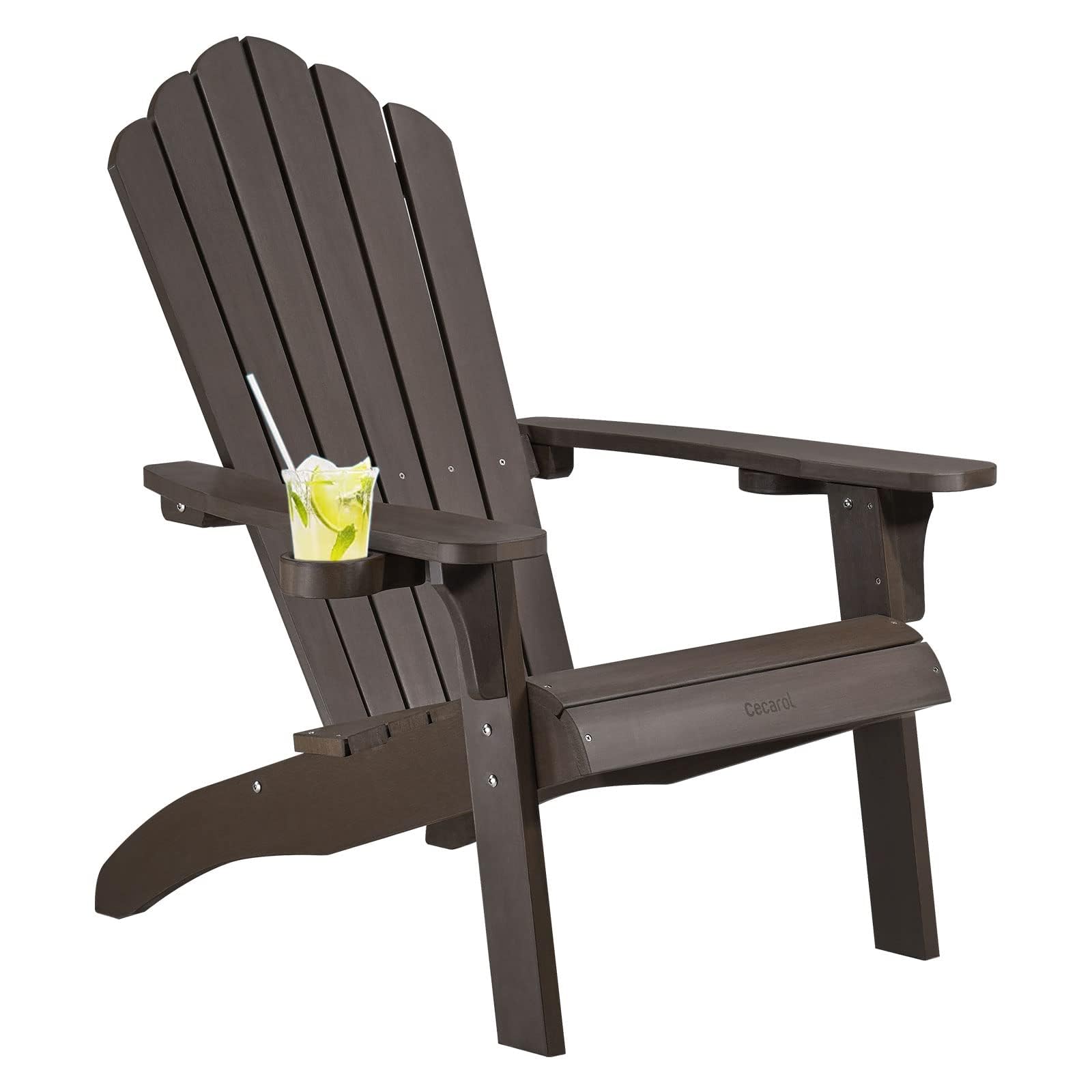 Cecarol Normal Size Adirondack Chair Plastic, Outdoor Fire Pit Chair with Cup Holder, Adirondack Patio Chair Weather Resistant for Outside, Porch, Lawn, Garden- AC01S, Coffee