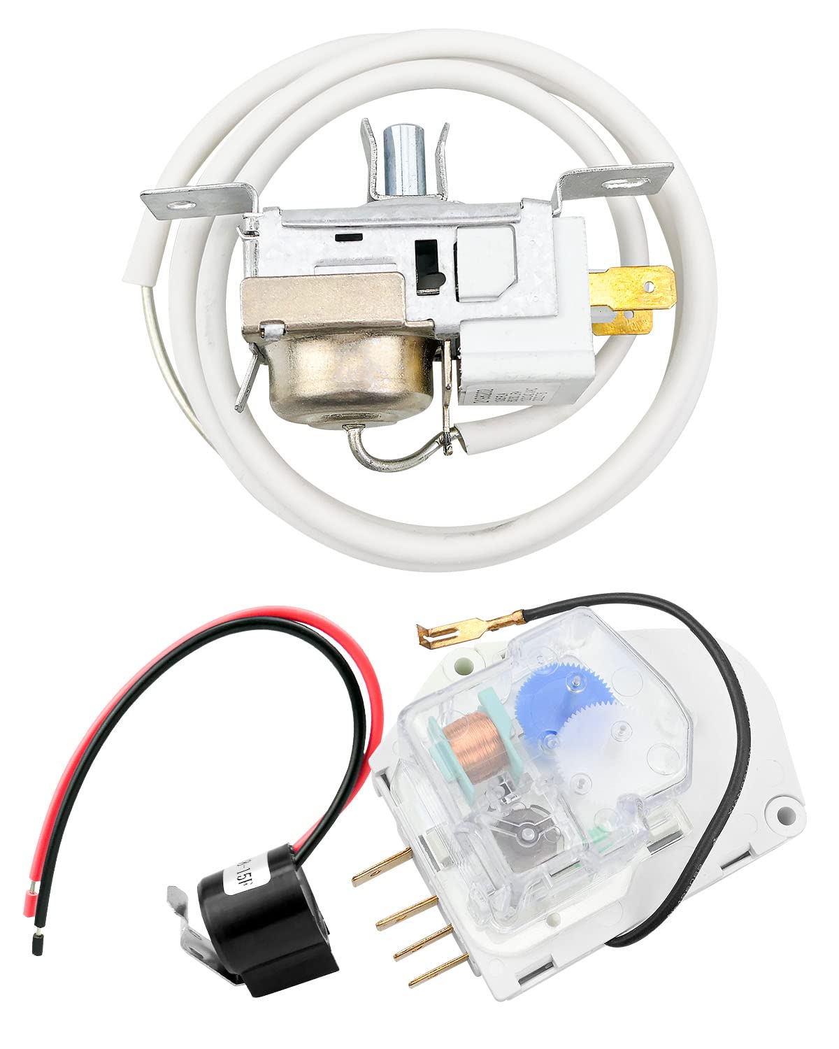 2198202 Cold Control Thermostat W10822278 Defrost Timer W10225581 Bimetal Thermostat Refrigerator Defrost Complete Kit Fit for Whirlpool Kenmore Refrigerators