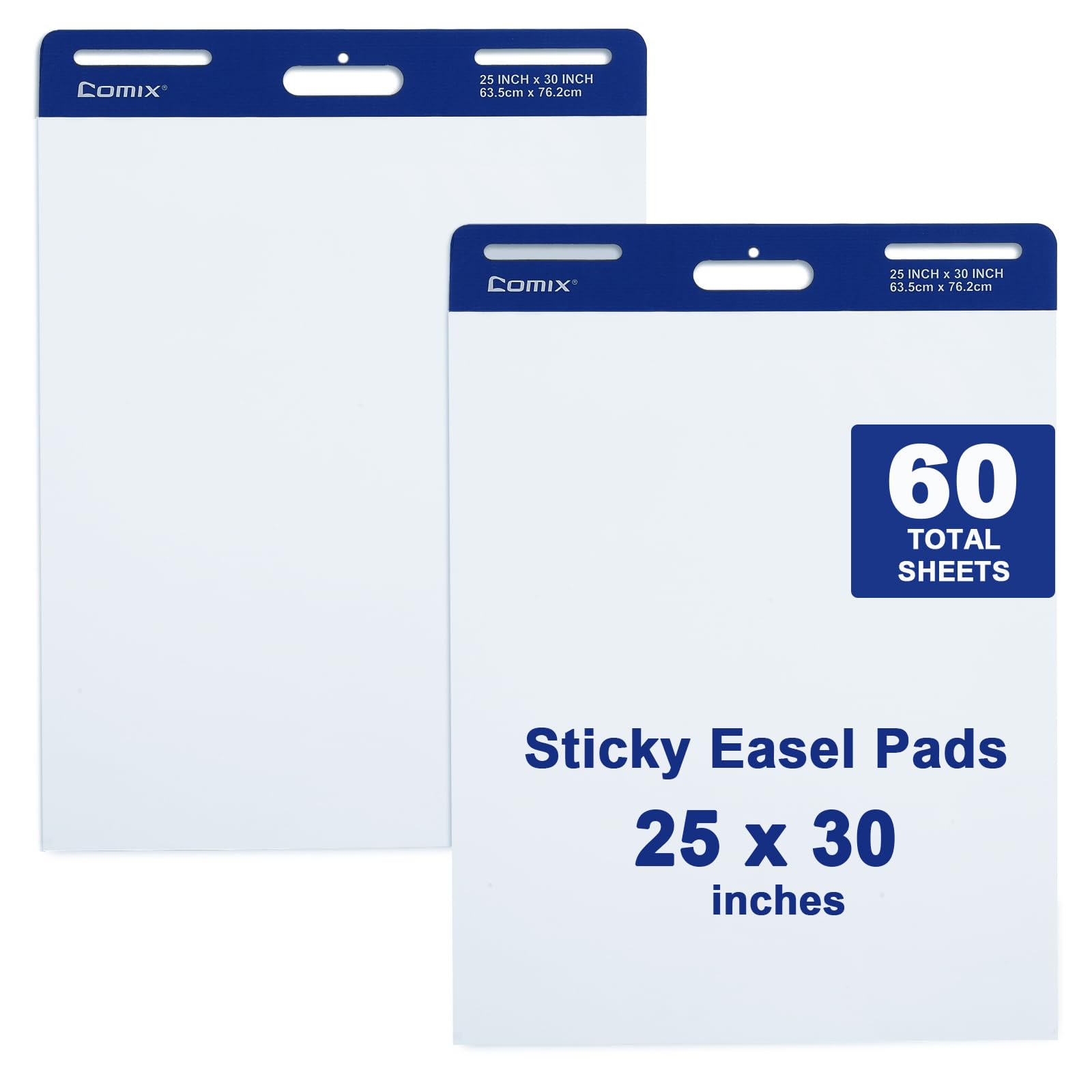 Comix Sticky Easel Pad, 25 x 30 Inches Flip Chart Paper for Teachers, Large Self Stick Easel Paper for Office School Classroom Supplies, 30 Sheets/Pad, 2 Pads/Pack