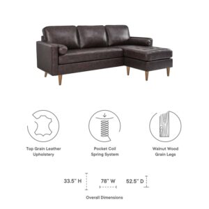 Modway Valour 78" Modern Style Leather Apartment Sectional Sofa in Brown