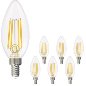 hansang E12 LED Candelabra Bulb 2700K Warm White, 40W Equivalent Type B Light Bulbs, 4W Candle Shape B11 LED Bulb for Chandelier, LED Filament with Clear Glass, 120V, 400LM, 6 Pack, Non-dimmable