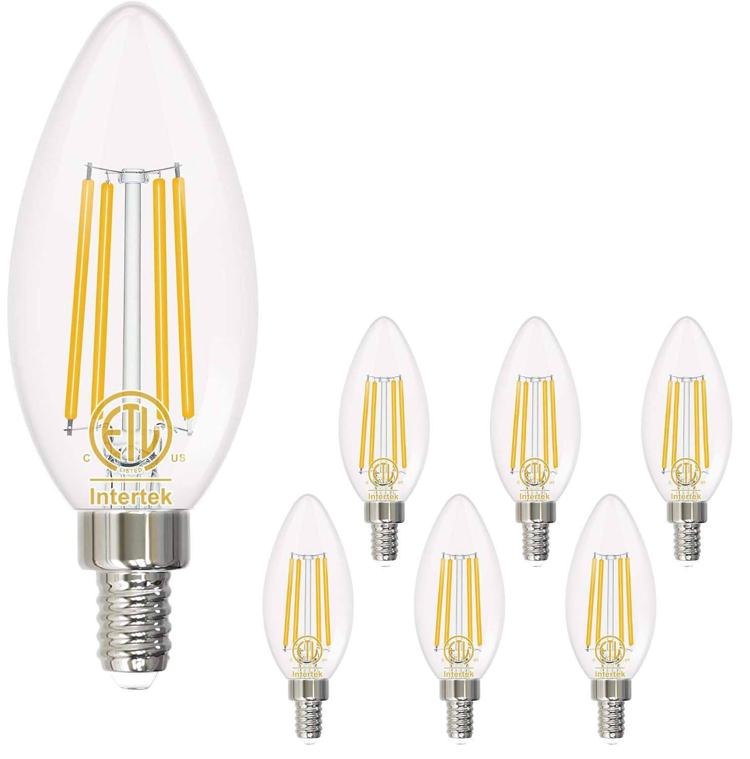 hansang E12 LED Candelabra Bulb 2700K Warm White, 40W Equivalent Type B Light Bulbs, 4W Candle Shape B11 LED Bulb for Chandelier, LED Filament with Clear Glass, 120V, 400LM, 6 Pack, Non-dimmable