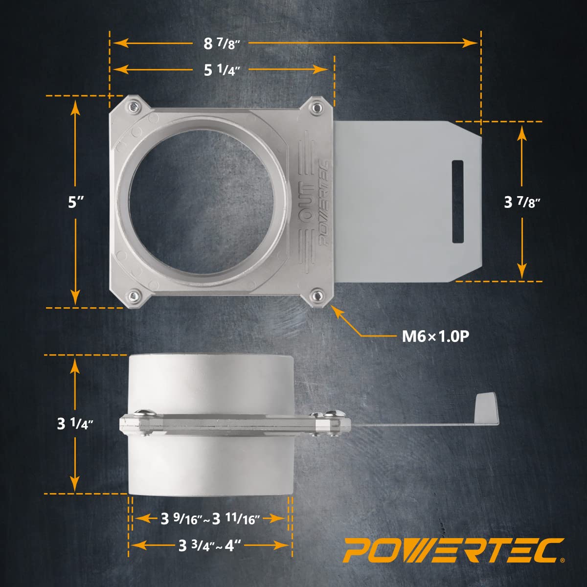 POWERTEC 70326 Blast Gate 4 Inch, w/Anti Clog and Air Leak Seal for Dust Collection