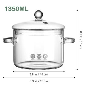 Hemoton 45Oz(1.35L) Glass Saucepan with Cover - - Glass Simmer Pot for Stovetop - Dual Handles Pot for Pasta Noodle, Soup, Milk, Tea