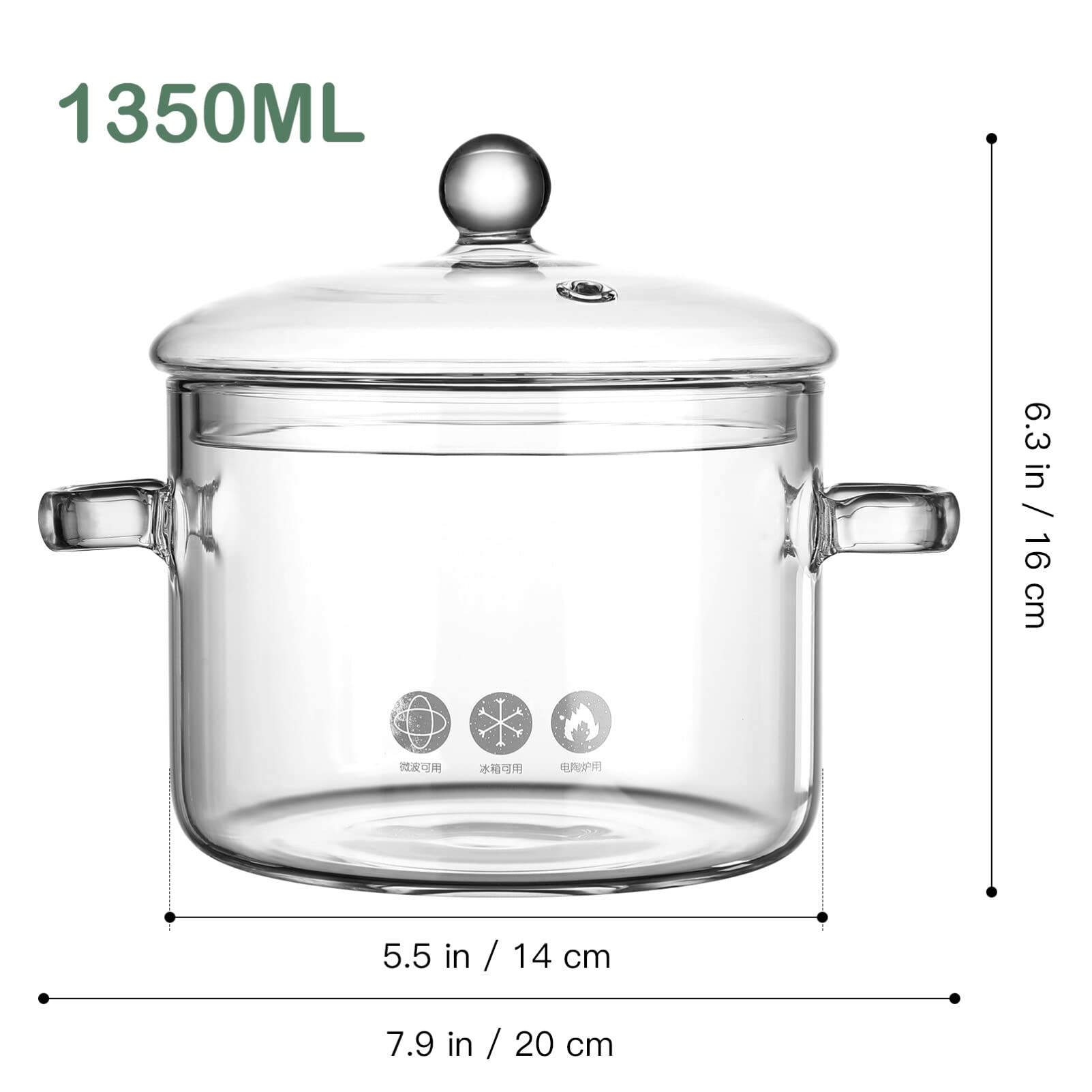 Hemoton 45Oz(1.35L) Glass Saucepan with Cover - - Glass Simmer Pot for Stovetop - Dual Handles Pot for Pasta Noodle, Soup, Milk, Tea