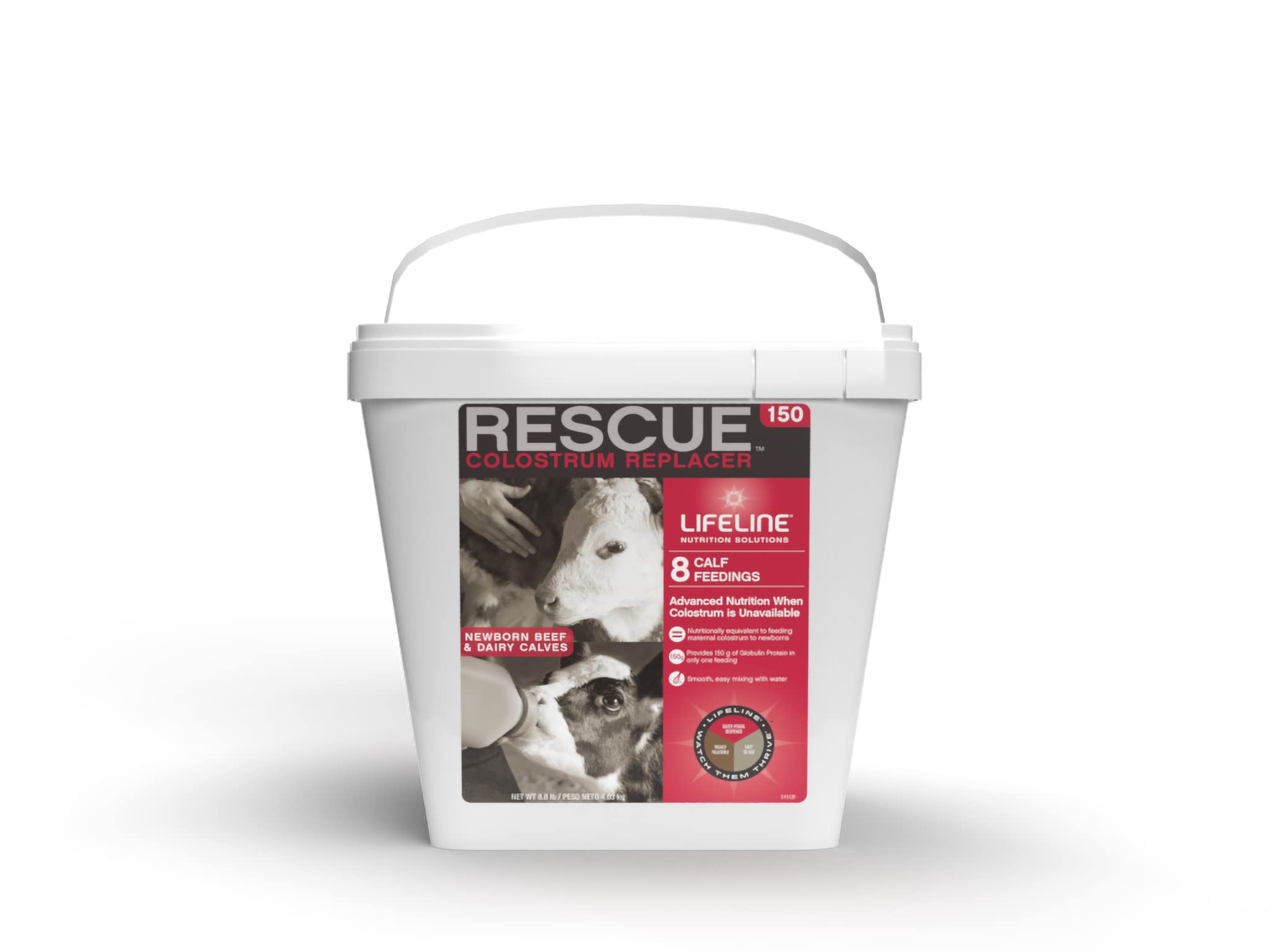 LIFELINE® Rescue 150g High-Level Colostrum Replacer for Calves | 8 Feedings - 8.8 lb Pail