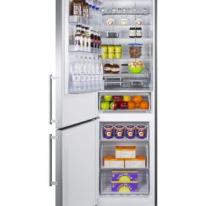 Summit Appliance FFBF181ES2LHD Bottom Freezer Refrigerator, 24" Wide, High Temperature Alarm, 11.7 cu.ft Capacity, Stainless Steel Door, Left Hand Door Swing, Multi-Flow Fan, Digital Thermostats