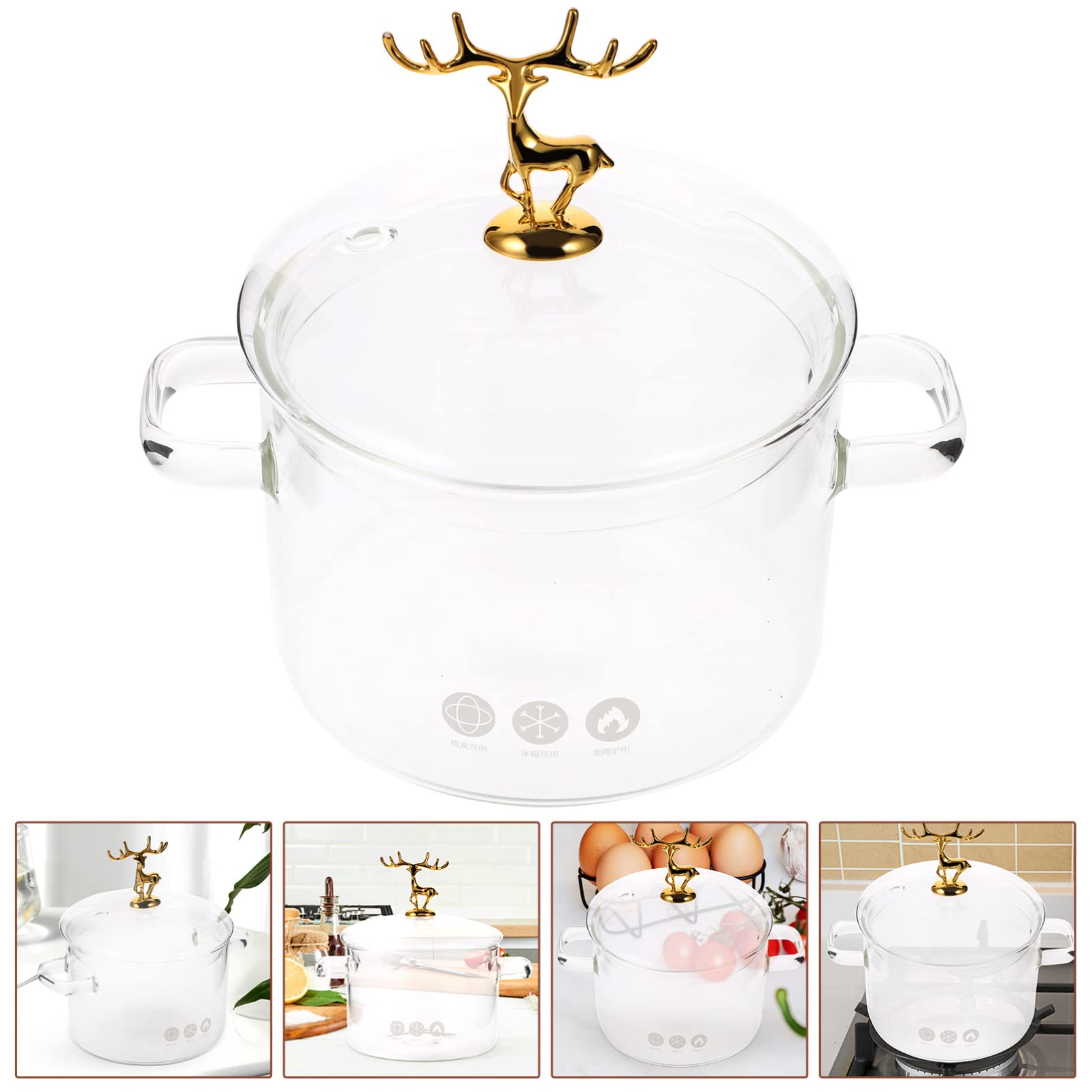 Yardwe Soup Pot Milk Hot Pot High Borosilicate Noodle Pot Christmas Saucepan Cooking Pot Multi-Functional Stewing Pot Home Accessories Pot Stew Pot Baby Glass with Pot Binaural