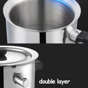 LSQXSS 304 Stainless Steel Double Layer Milk Pot,2.5L Constant Temperature Soup Pot for Induction Cooker and Gas Tove,Automatic Whistle hot Milk Pot,Durable Soup Pot with Anti-scalding Handle