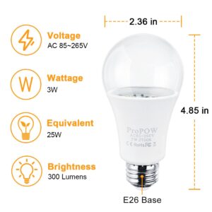 ProPOW 25 Watt Dusk to Dawn Light Bulbs, A19 3W Clear Cover E26 LED Bulbs Automatic on/Off Indoor/Outdoor Lighting for Porch,Garage,Driveway,Yard,Hallway,Patio(300 Lumen,Soft White,2-Pack)