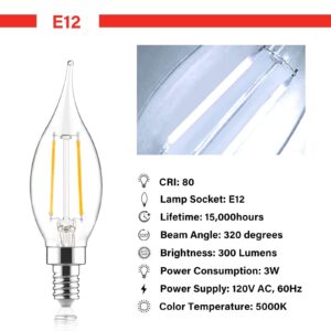 Sengled E12 Led Bulb Dimmable, Candelabra Led Light Bulbs 60 Watt Equivalent, CA10 Flame Tip Chandelier Light Bulbs, 5000K Daylight Candle Light Bulbs for Chandeliers, Ceiling Fan, Pendant, 12 Pack