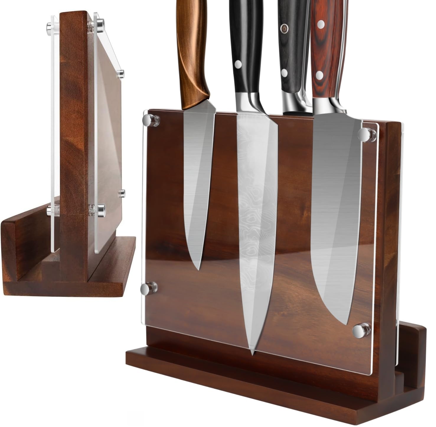 Magnetic Knife Block Acrylic Shield Kitchen Home Knife Holder with Cutting Board Notche Double Side Knife Rack Stands with Strong Enhanced Magnets Multifunctional Storage Knife Stand