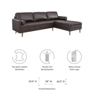 Modway Valour 98" Modern Style Leather Sectional Sofa in Brown