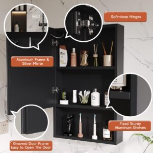 Medicine Cabinet with Lights,LED Medicine Cabinet Black for Bathroom with Defogger,Dimmer, Lighted Mirror Cabinet for Bathroom with Open Shelf, Wall Mount