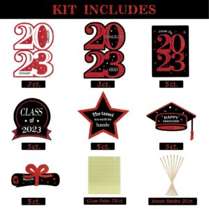 Graduation Party Decorations 2023-30 Pack Red and Black Grad Centerpiece Sticks - 2023 Class Supplies Table Topper Decor for Kindergarten Preschool High School College